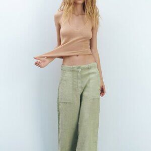 NWT ZARA 100% Linen Wide Leg Utility Style Pants sizes XS and M.